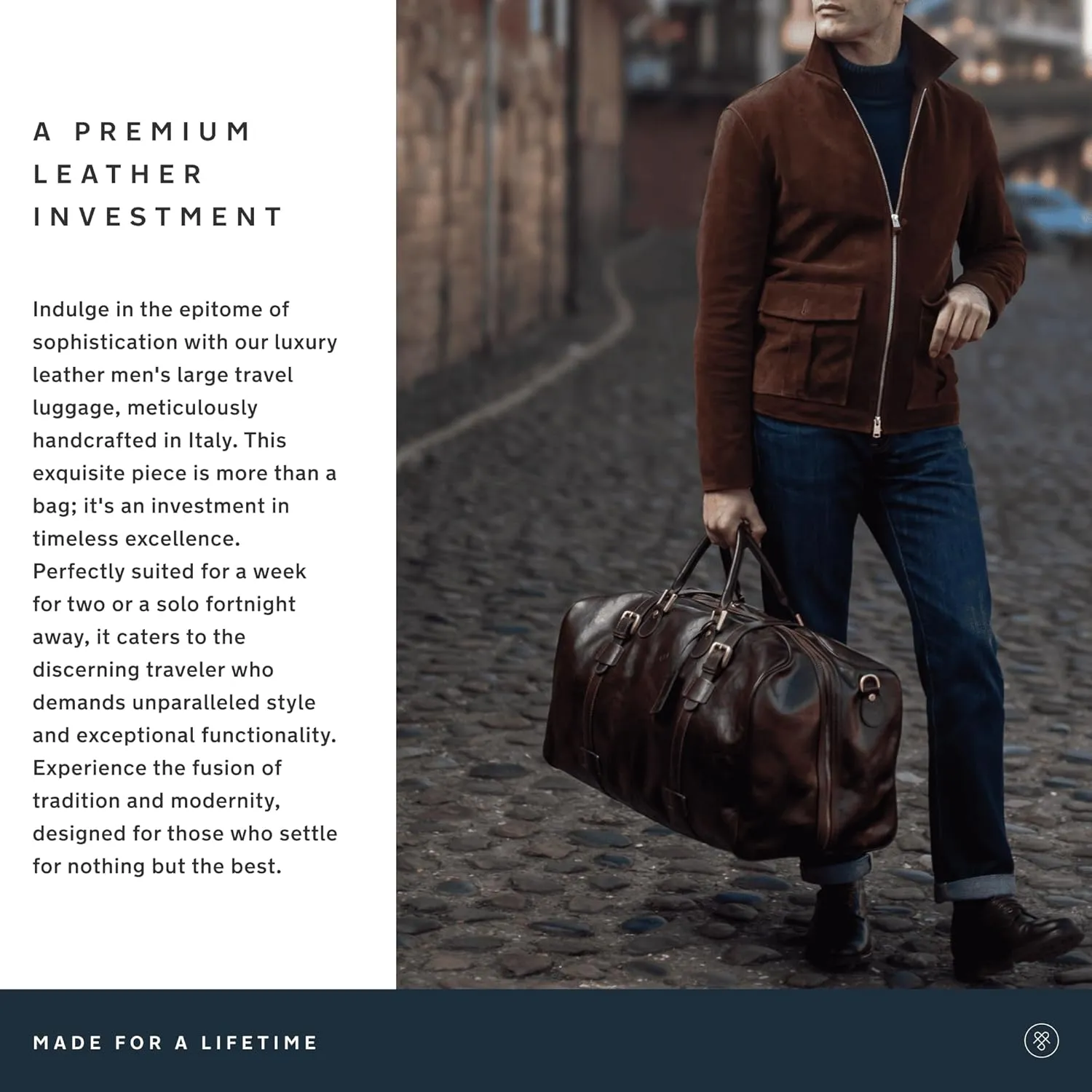Maxwell Scott - Personalized Mens Luxury Leather Extra Large Travel Duffle Bag with Luggage Tag - The FleroEL - Chestnut Tan