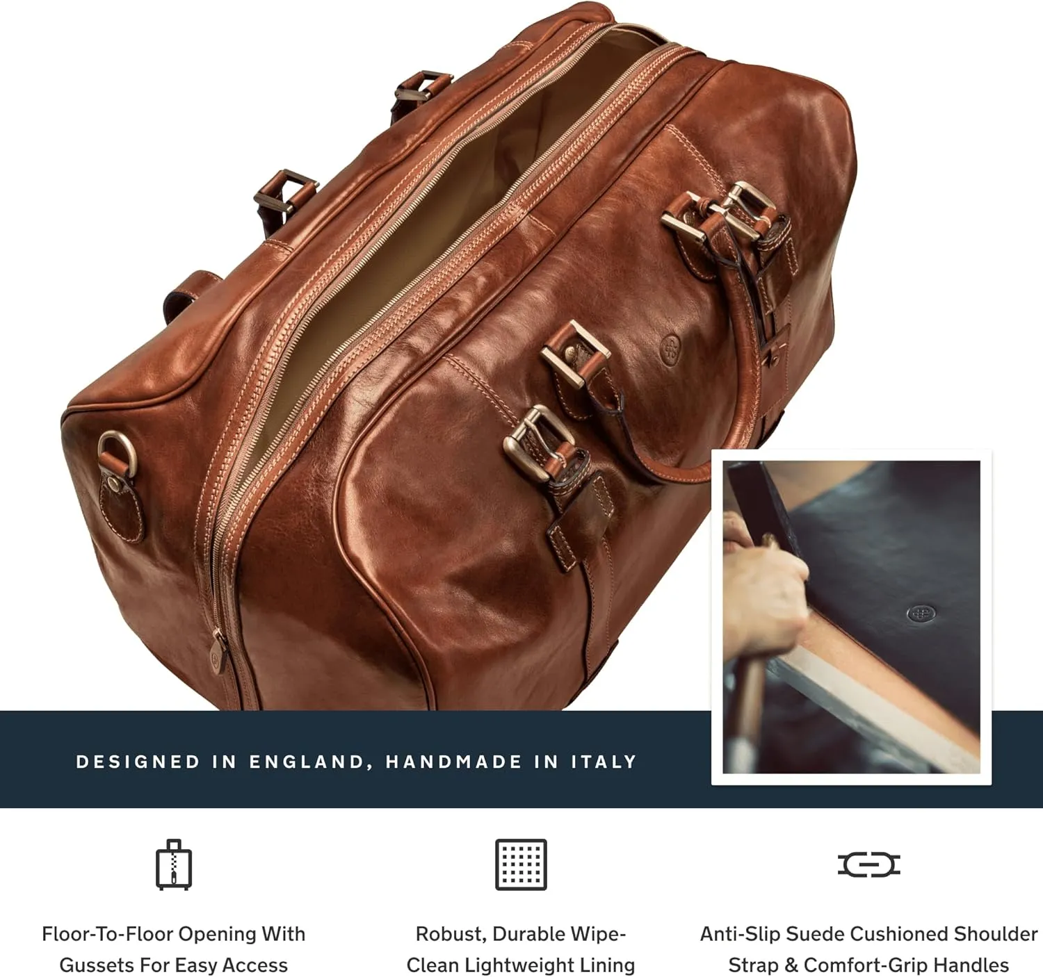Maxwell Scott - Personalized Mens Luxury Leather Extra Large Travel Duffle Bag with Luggage Tag - The FleroEL - Chestnut Tan