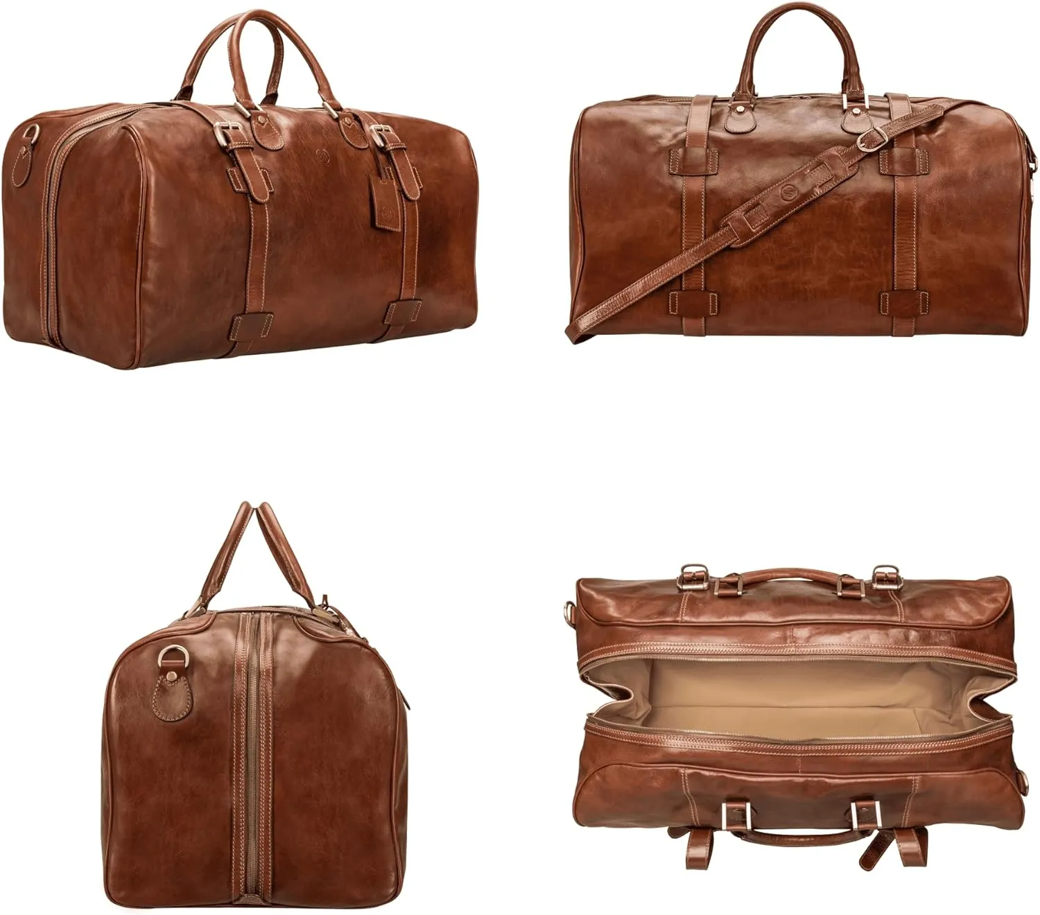 Maxwell Scott - Personalized Mens Luxury Leather Extra Large Travel Duffle Bag with Luggage Tag - The FleroEL - Chestnut Tan