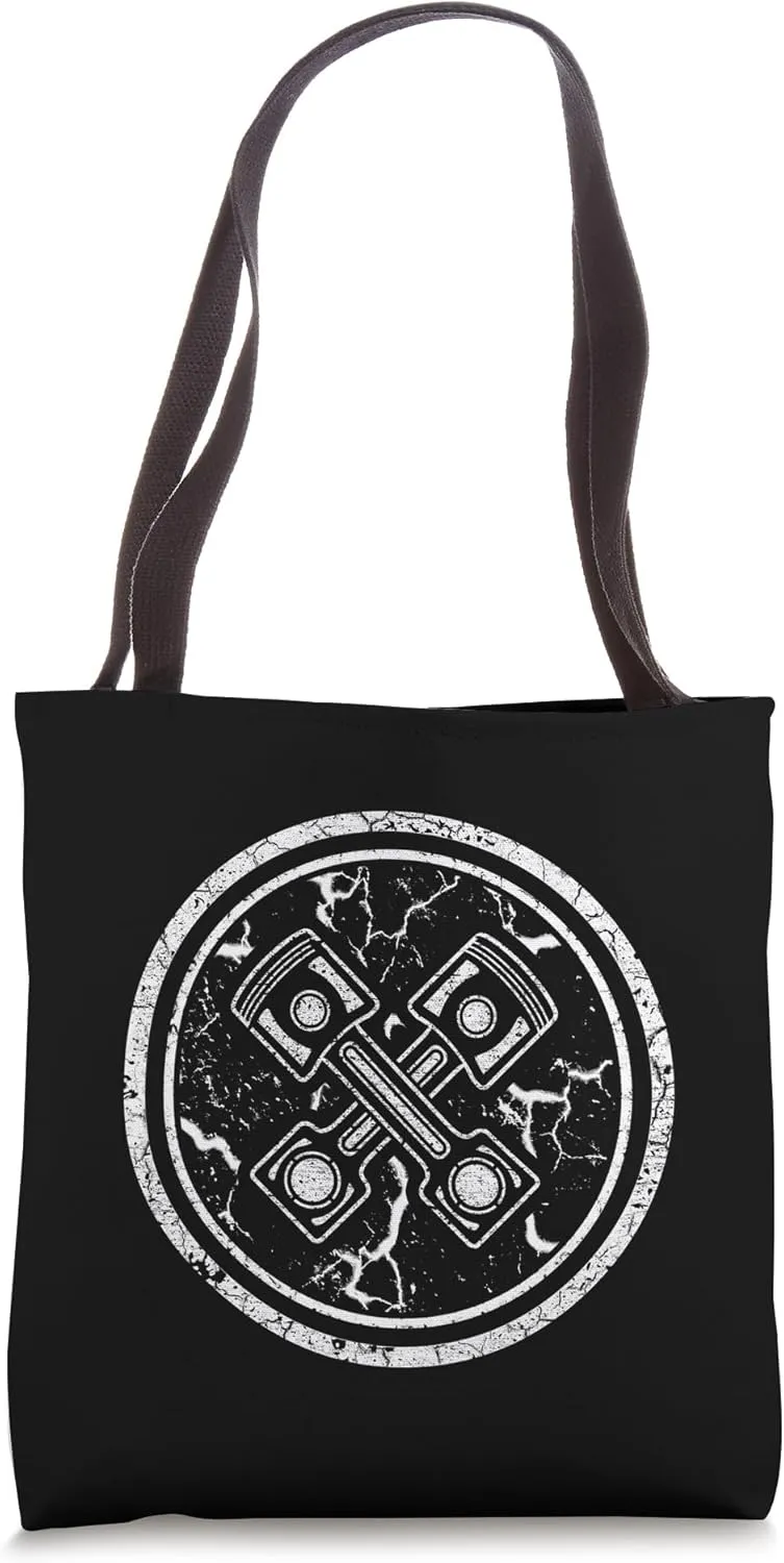 Mechanic circle symbol with motor piston cross in used look Tote Bag