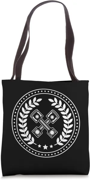 Mechanic sign with crossed pistons and ear ring Tote Bag