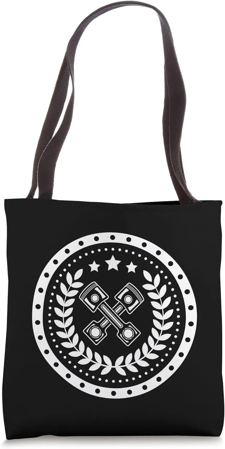 Mechanic symbol with two engine pistons and laurel wreath Tote Bag