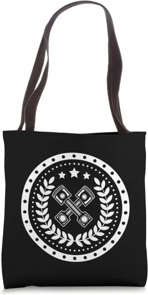 Mechanic symbol with two engine pistons and laurel wreath Tote Bag
