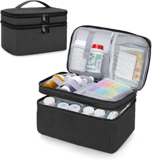 Medicine Storage Organizer Bag Empty, Travel Medicine Bag Pill Bottle Organizer Box, Home Medication Bag for Pills, Vitamin, Fish Oil, Medical Supplies for Women and Men, Black