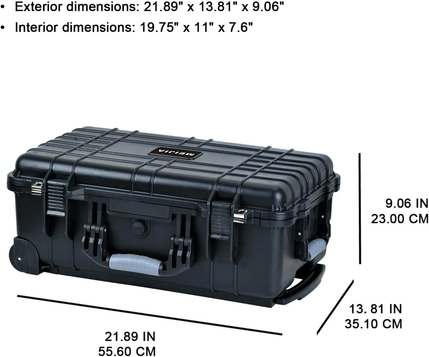 MEIJIA All Weather Rolling Waterproof Protective Case, Hard Camera Case,Dry Case with Retractable Pull Handle and Wheels,Foam Inserted, Elegant Black,22 x13.81x9inches
