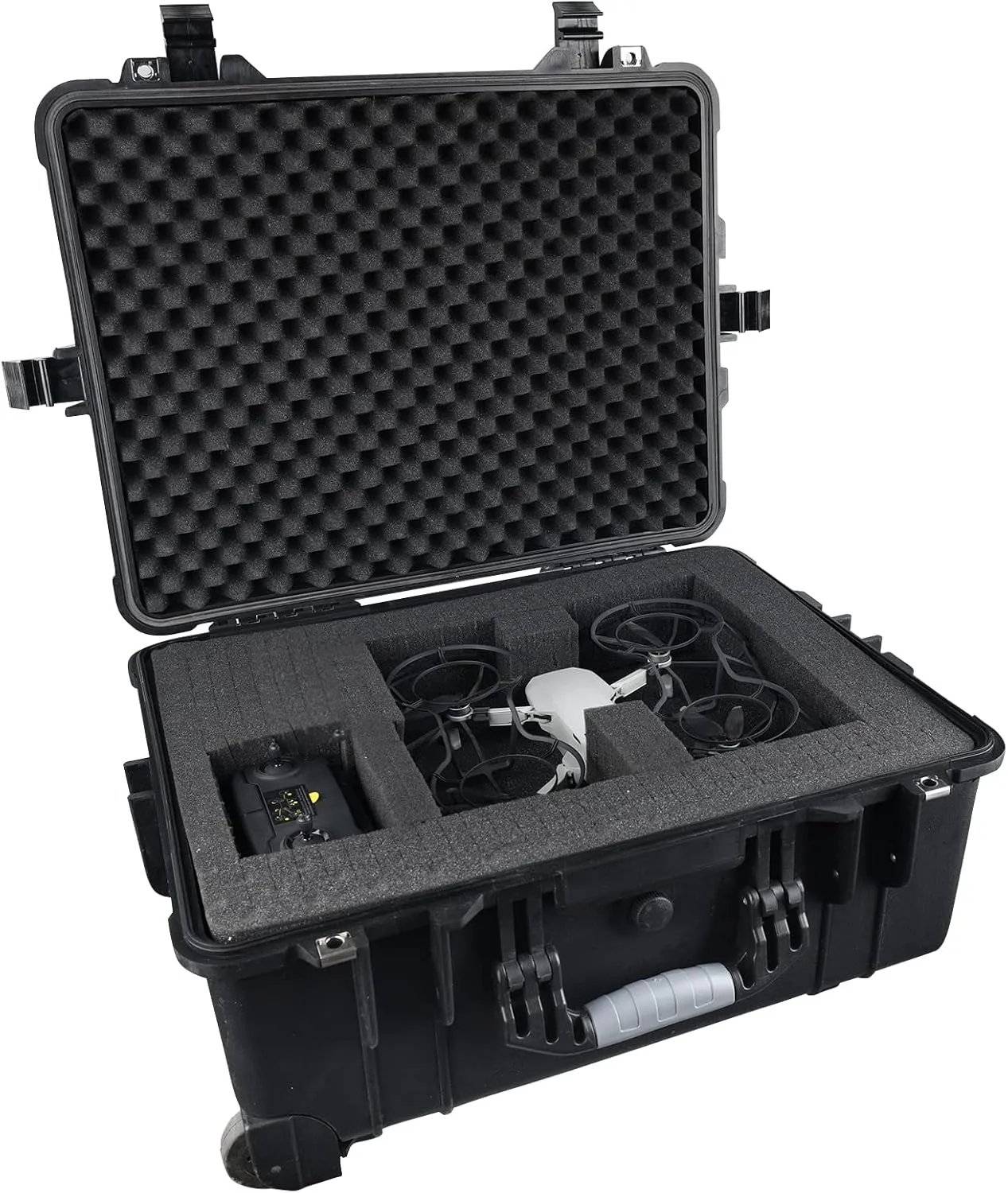 MEIJIA All Weather Rolling Waterproof Protective Case, Hard Camera Case,Dry Case with Retractable Pull Handle and Wheels,Foam Inserted, Elegant Black,22 x13.81x9inches