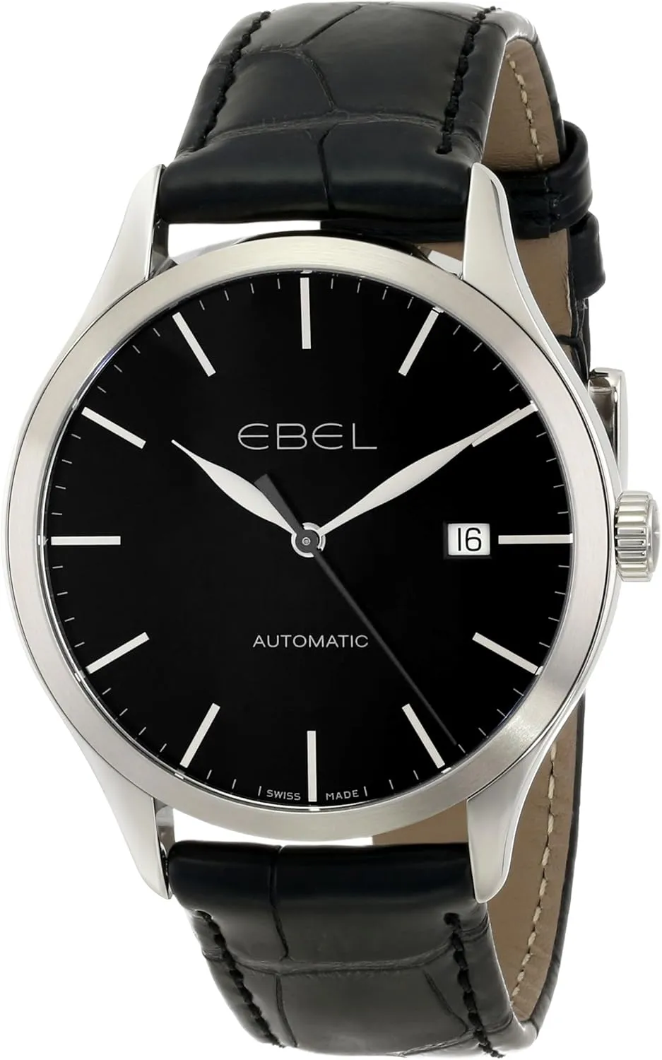 Men's 1216089 Ebel 100 Stainless Steel Watch with Black Leather Band