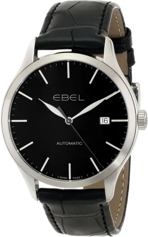 Men's 1216089 Ebel 100 Stainless Steel Watch with Black Leather Band