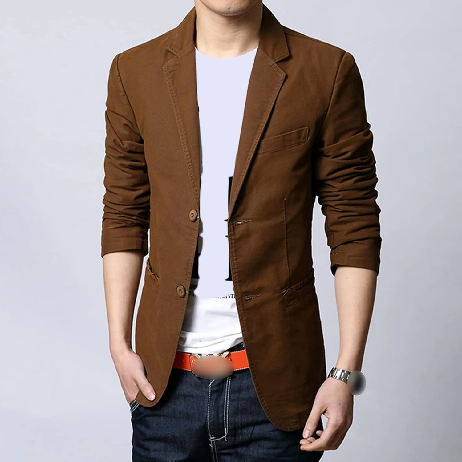 Men's 2 Buttons Casual Sport Coats Lightweight Single Breasted Slim Fit Suit Blazer Cotton Formal Dress Jackets