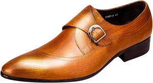 Men's Genuine Leather Monk Strap Dress Shoes - Classic Pointed Toe Oxfords for Business Formal & Wedding - Buckle Closure Dress Shoes