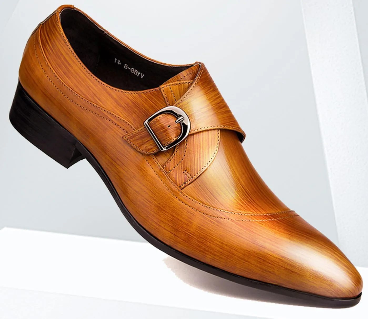 Men's Genuine Leather Monk Strap Dress Shoes - Classic Pointed Toe Oxfords for Business Formal & Wedding - Buckle Closure Dress Shoes