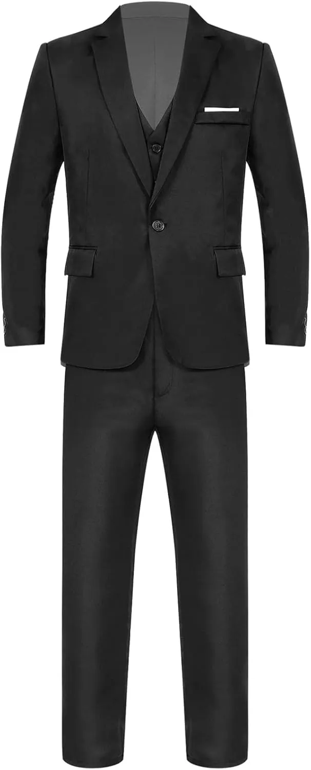Mens Slim Fit Suit 3 Piece Tuxedo for Business Wedding Prom Party (Blazer Jacket & Vest & Pants)