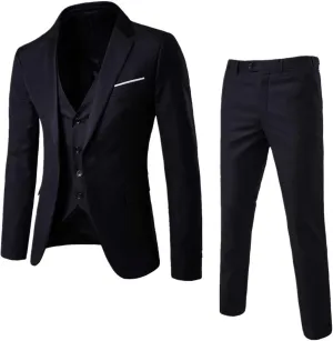 Mens Slim Fit Suit 3 Piece Tuxedo for Business Wedding Prom Party (Blazer Jacket & Vest & Pants)