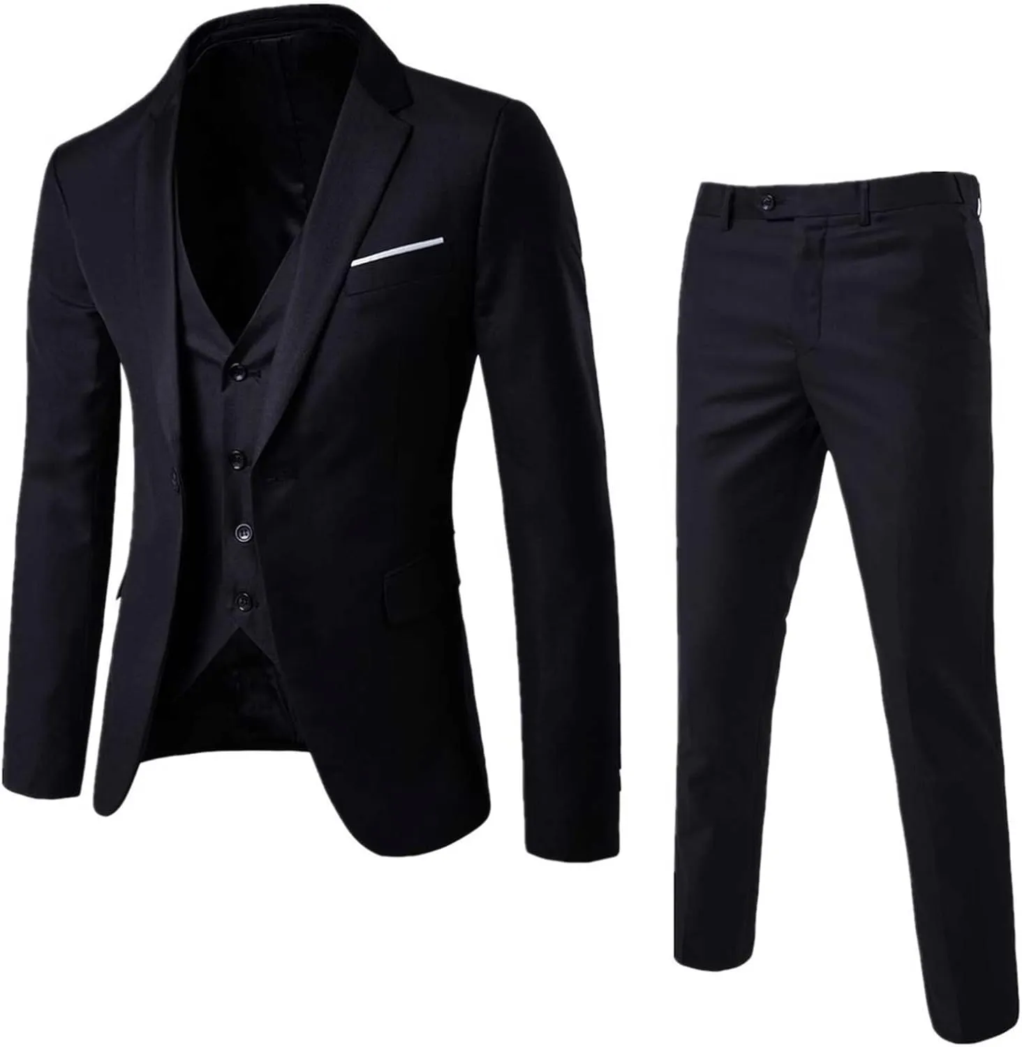 Mens Slim Fit Suit 3 Piece Tuxedo for Business Wedding Prom Party (Blazer Jacket & Vest & Pants)