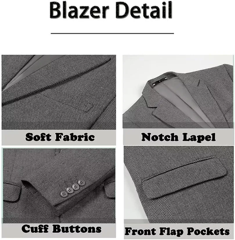 Men’s Tweed Blazer Casual Wool Blend Slim Fit Formal Suit Jackets for Men