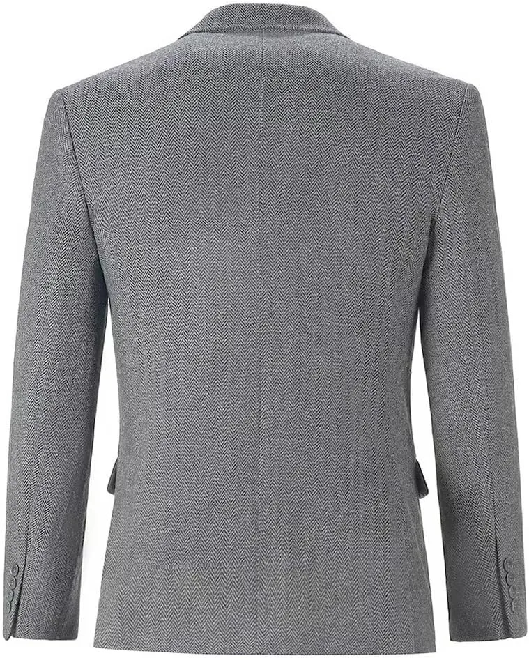 Men’s Tweed Blazer Casual Wool Blend Slim Fit Formal Suit Jackets for Men