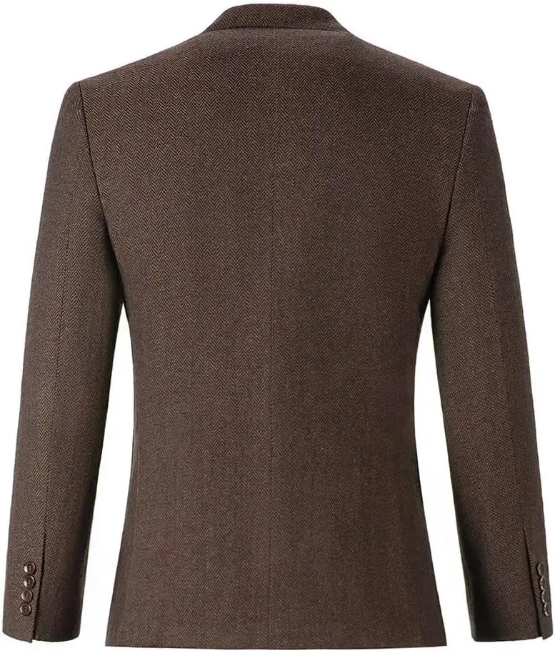 Men’s Tweed Blazer Casual Wool Blend Slim Fit Formal Suit Jackets for Men