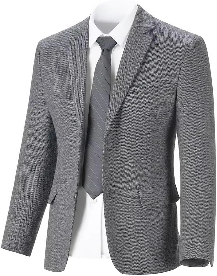 Men’s Tweed Blazer Casual Wool Blend Slim Fit Formal Suit Jackets for Men
