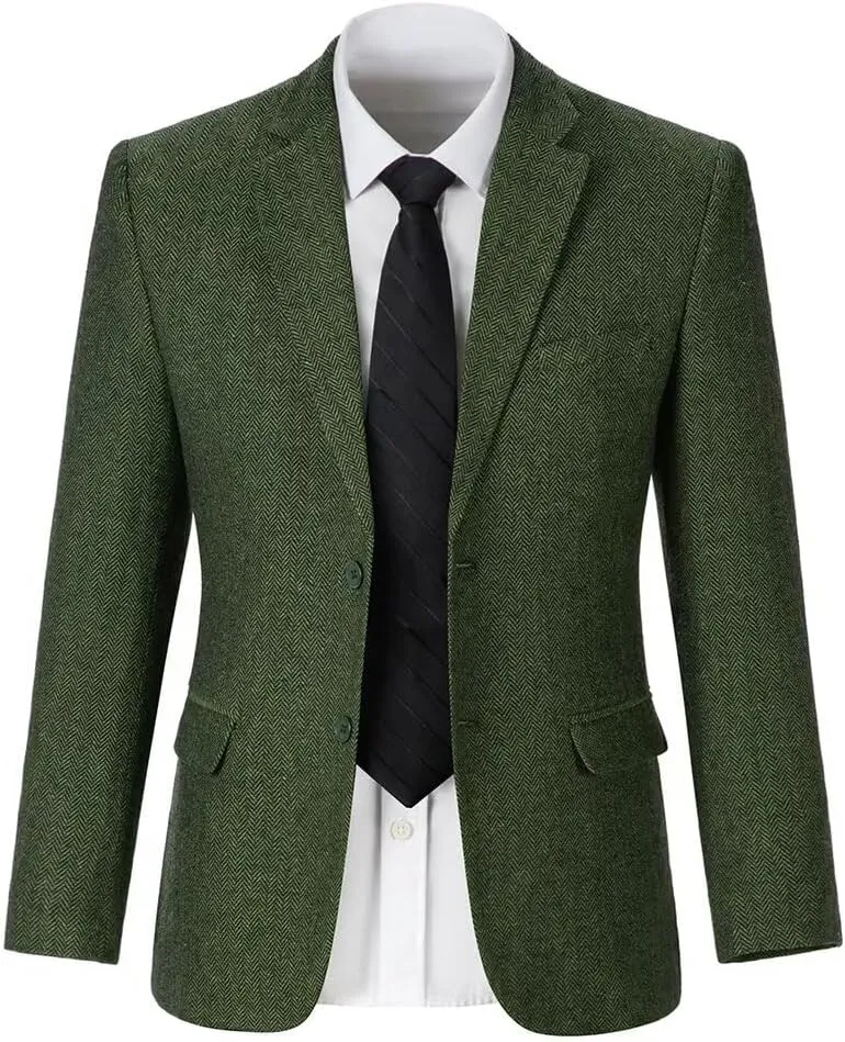 Men’s Tweed Blazer Casual Wool Blend Slim Fit Formal Suit Jackets for Men