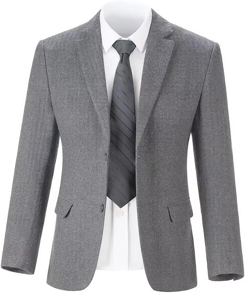 Men’s Tweed Blazer Casual Wool Blend Slim Fit Formal Suit Jackets for Men
