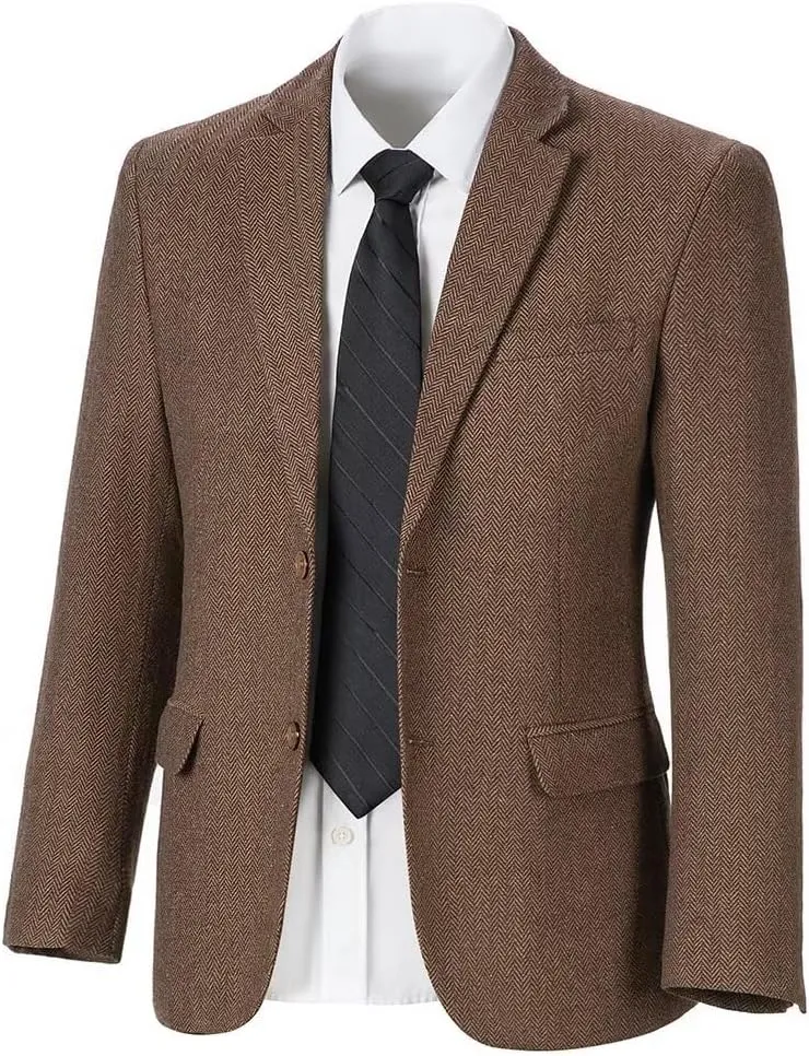 Men’s Tweed Blazer Casual Wool Blend Slim Fit Formal Suit Jackets for Men