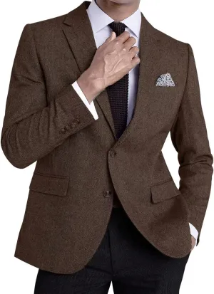 Men’s Tweed Blazer Casual Wool Blend Slim Fit Formal Suit Jackets for Men