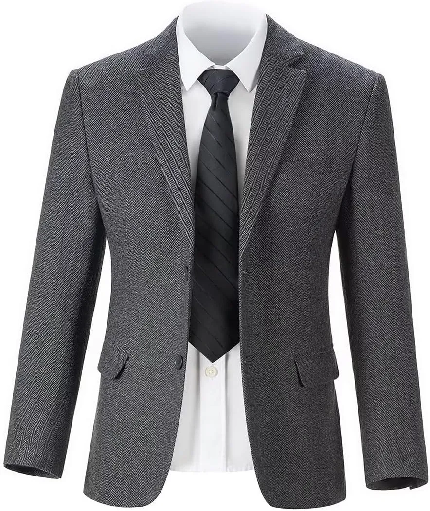 Men’s Tweed Blazer Casual Wool Blend Slim Fit Formal Suit Jackets for Men