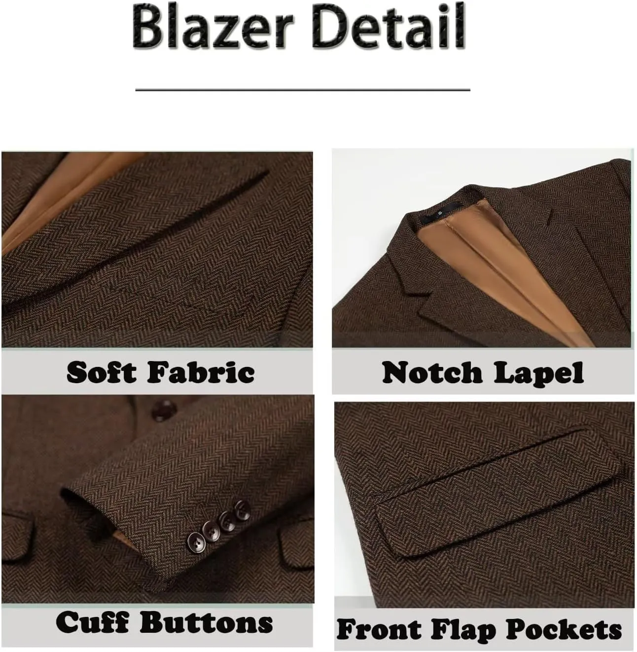 Men’s Tweed Blazer Casual Wool Blend Slim Fit Formal Suit Jackets for Men