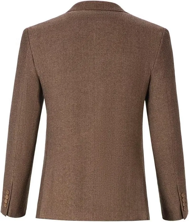 Men’s Tweed Blazer Casual Wool Blend Slim Fit Formal Suit Jackets for Men