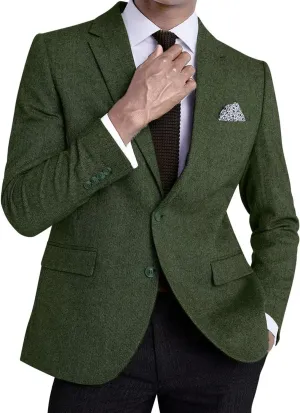 Men’s Tweed Blazer Casual Wool Blend Slim Fit Formal Suit Jackets for Men