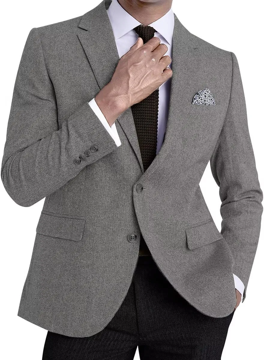 Men’s Tweed Blazer Casual Wool Blend Slim Fit Formal Suit Jackets for Men