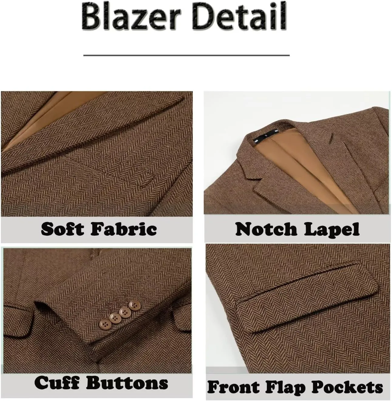 Men’s Tweed Blazer Casual Wool Blend Slim Fit Formal Suit Jackets for Men