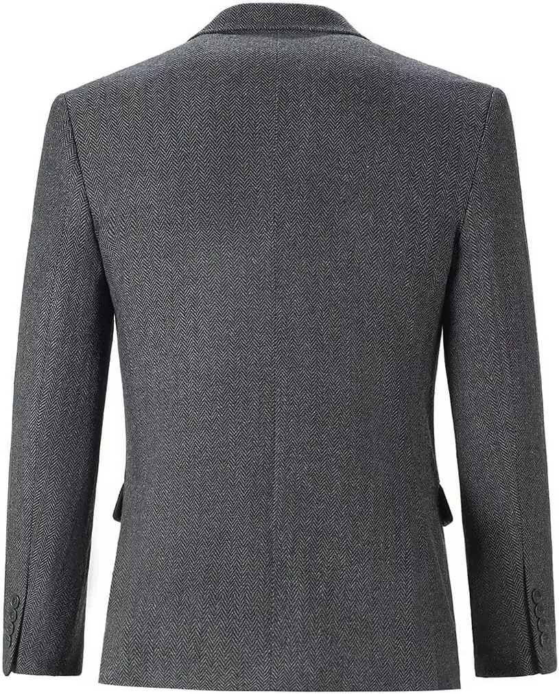 Men’s Tweed Blazer Casual Wool Blend Slim Fit Formal Suit Jackets for Men