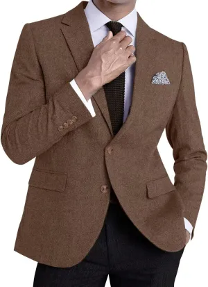 Men’s Tweed Blazer Casual Wool Blend Slim Fit Formal Suit Jackets for Men