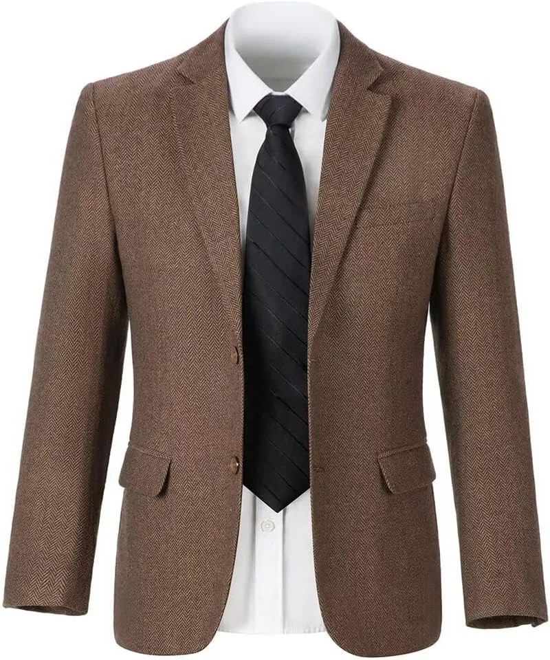 Men’s Tweed Blazer Casual Wool Blend Slim Fit Formal Suit Jackets for Men