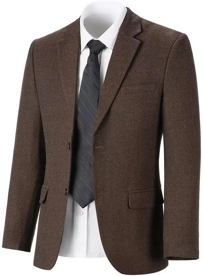 Men’s Tweed Blazer Casual Wool Blend Slim Fit Formal Suit Jackets for Men