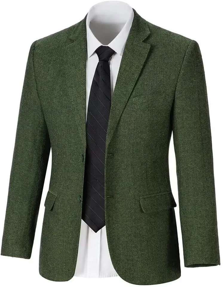 Men’s Tweed Blazer Casual Wool Blend Slim Fit Formal Suit Jackets for Men