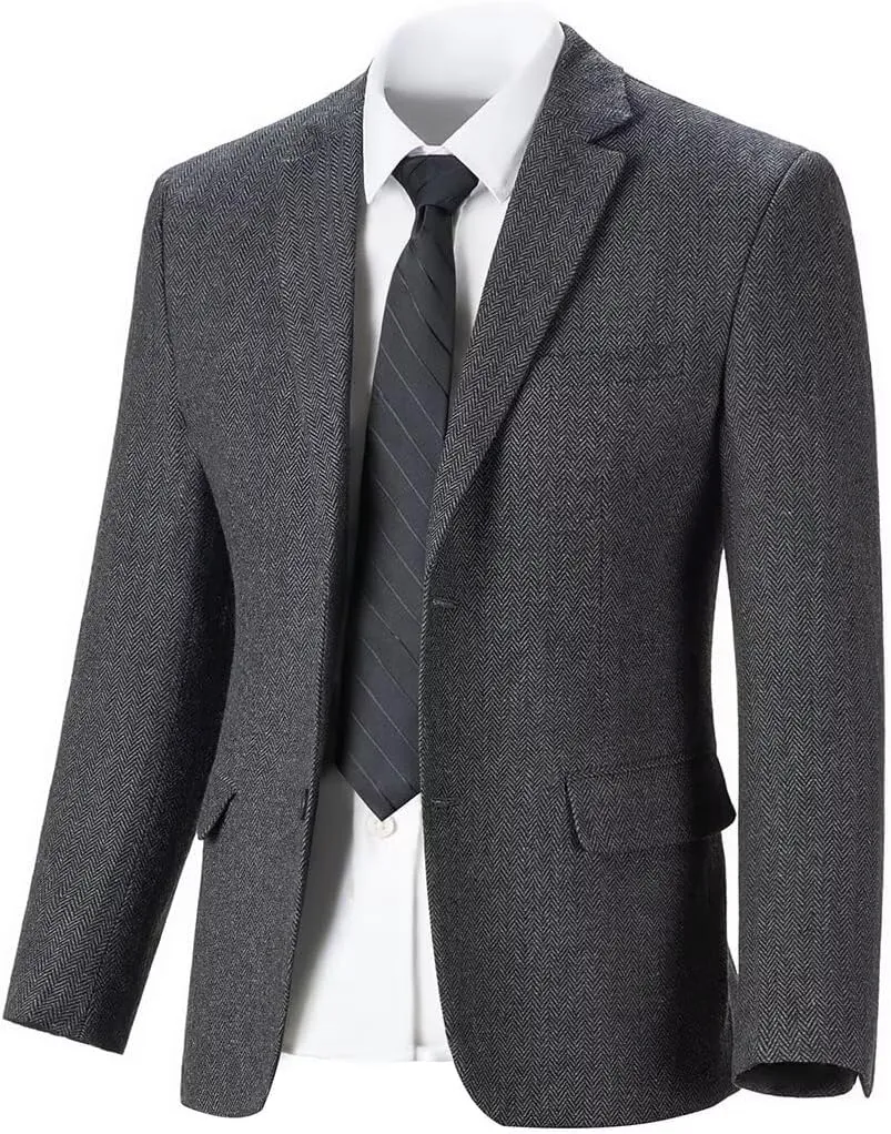 Men’s Tweed Blazer Casual Wool Blend Slim Fit Formal Suit Jackets for Men