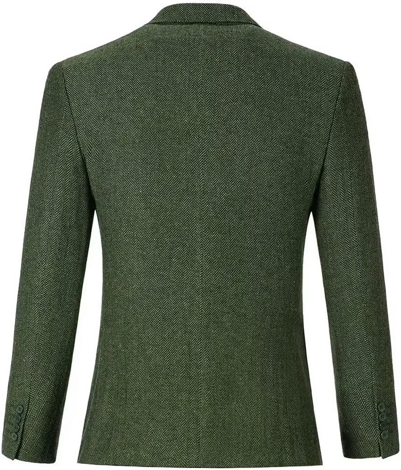 Men’s Tweed Blazer Casual Wool Blend Slim Fit Formal Suit Jackets for Men