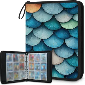 Mermaid Scales Trading Card Binder 9 Pocket 900 Cards Holder Collector Album with 50 Removable Sleeves Toys Gifts for Boys Girls Colorful Fish Scales Game Sports Cards