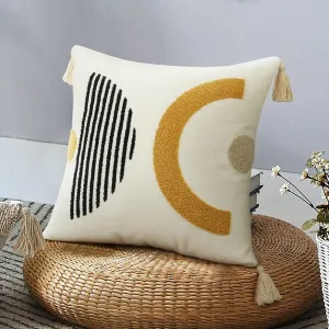 Merrycolor Boho Throw Pillow Covers with Tassels 18x18 Yellow Mid Century Modern Throw Pillows Geometric Decorative Abstract Pillow Cases Textured Boho Accent Pillows for Bed Couch Living Room,1PC