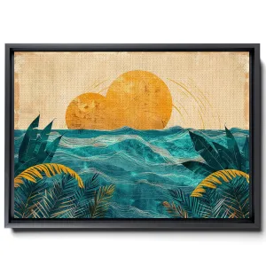 Mid-Century Modern Tropical Sunrise Island Banana Leaf, Moon Decor, Botanical Flower, Nature & Wilderness Artwork, Floral Botanical Decor, Canvas, Canvas Prints
