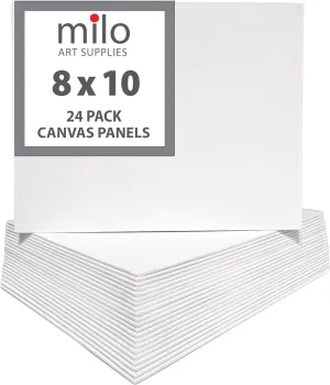 milo Canvas Panel Boards for Painting | 8x10 inches | 24 Pack of Flat Canvas Panels, Primed & Ready to Paint Art Supplies for Acrylic, Oil, Mixed Wet Media, & Pouring, Bulk Painting Party Pack