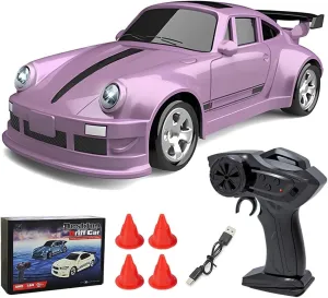 Mini RC Drift Car, 1/64 Scale 4WD Proportional Control 15KM/H RC Car with LED Lights, Ideal Gift for Adults