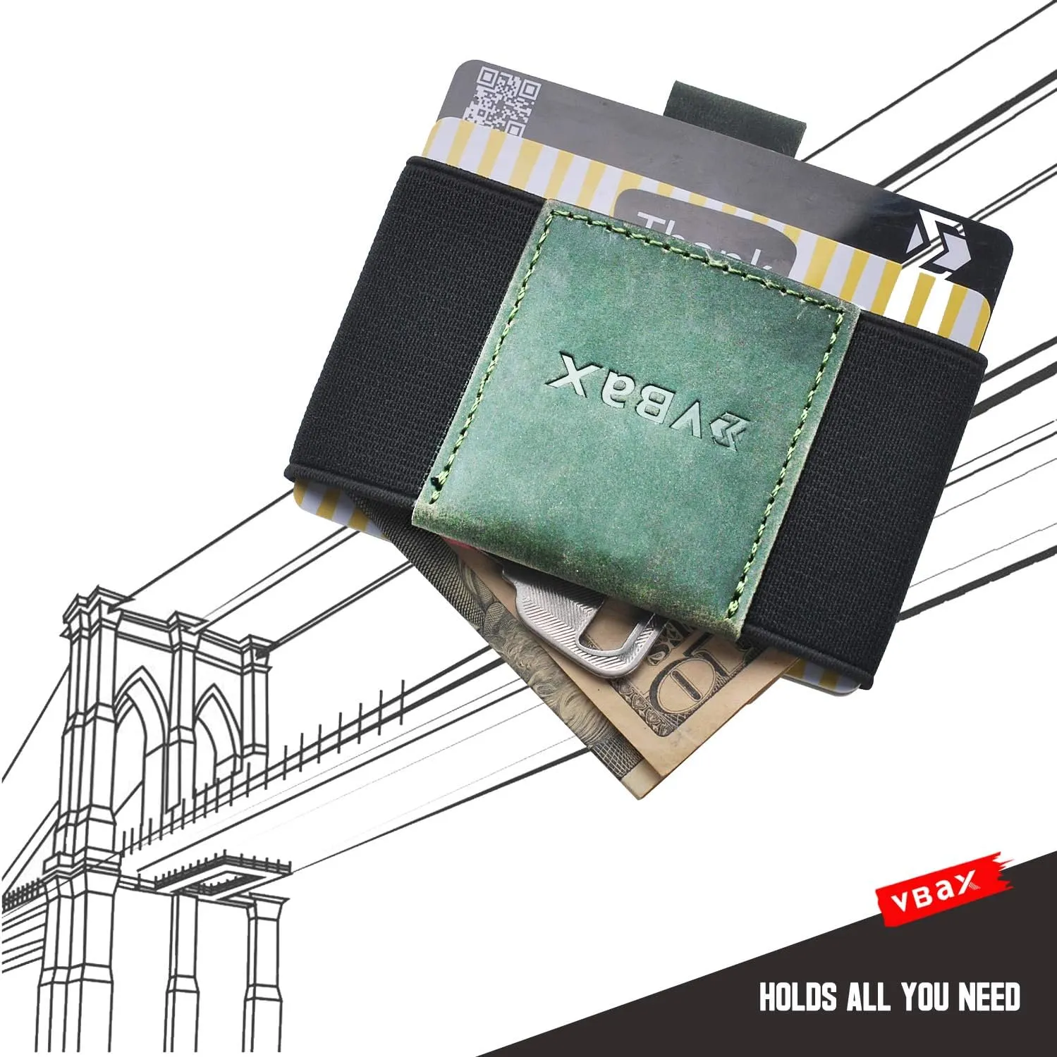 Minimalist Slim Elastic Wallet - Small Front Pocket Credit Card Holder for Men & Women Holds Up to 12 Card & Cash