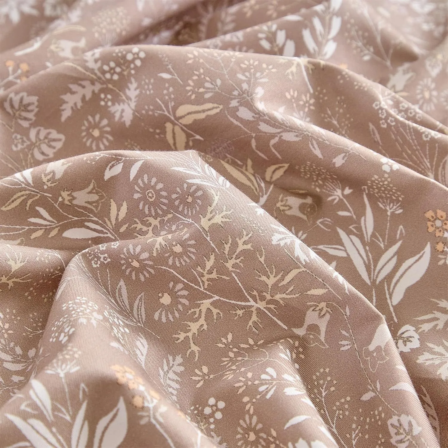 mixinni 3 Pieces Duvet Covers Twin XL Size, 100% Cotton Comforter Cover Wildflower Printed on Khaki Floral Bedding Set with Zipper Closure 4 Ties (1 Duvet Cover 68"x86", 2 Pillow Cases 20"x26")