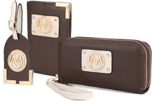 MKF Collection Women's Travel Gift 3 Piece Set - Wristlet Wallet -Passport Holder - Luggage Name Hang Tag by Mia K
