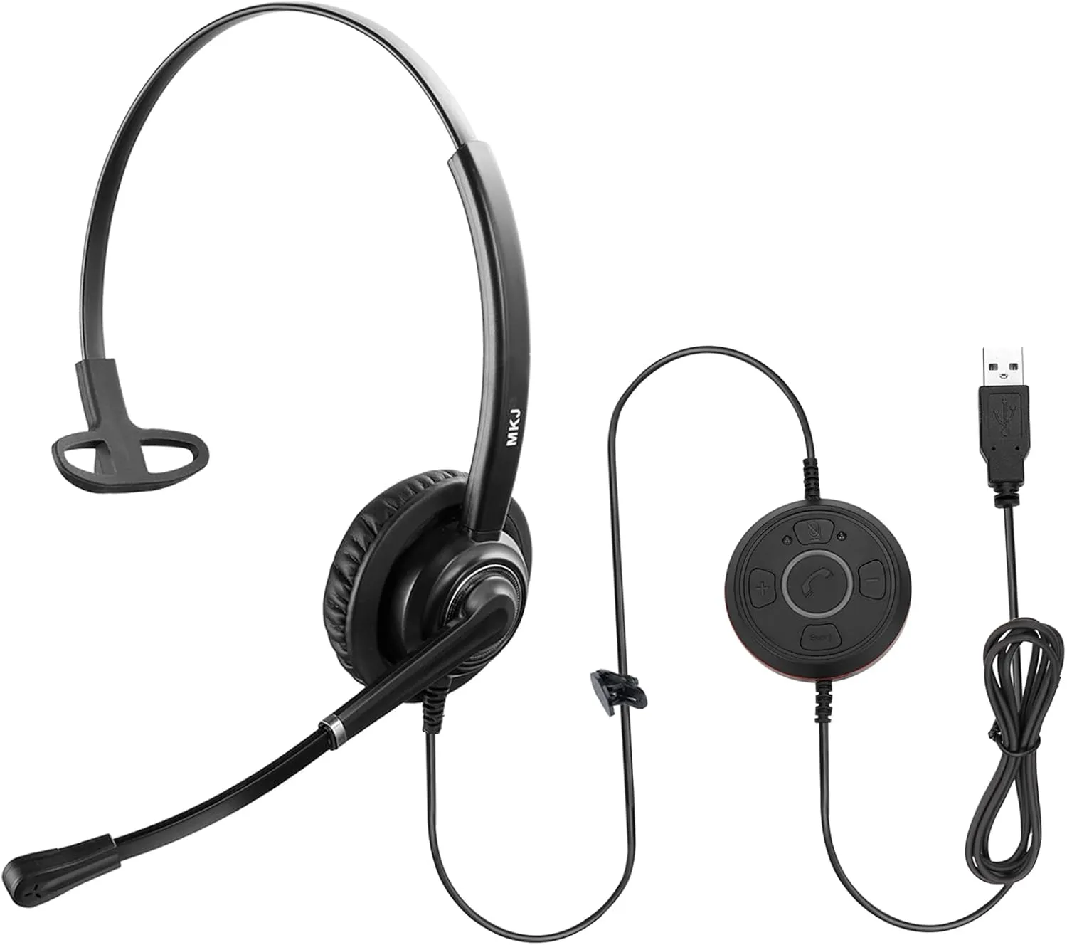 MKJ Noise Cancelling USB Headset with Microphone, Laptop Headset for Call Center and Home Office, Wired Headphone for Computer Skype Ms Teams Zoom Business Webex Jabber Online Meeting Webinar