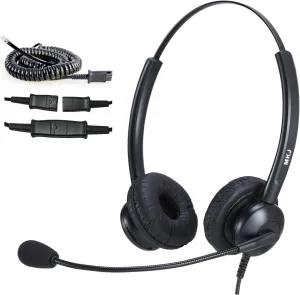 MKJ Phone Headset with Microphone Noise Canceling Corded RJ9 Call Center Telephone Headset Dual Ear Office Landline Headset for Avaya 1408 9508 Polycom VVX410 Aastra 6753i AudioCodes Fanvil