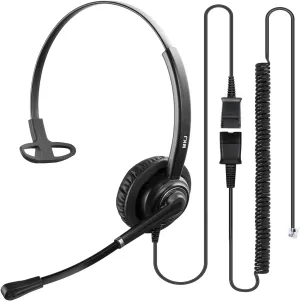 MKJ Telephone Headset with Microphone for Office Phones, Wired Headphone Noise Cancelling with RJ9 Jack for Call Center Panasonic KX-HDV130 Grandstream GXP-1625 Sangoma Snom 370 T22P T46G T48S etc